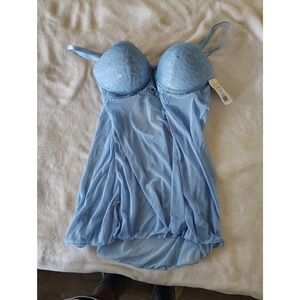 Rene Rofe Lingerie Blue Lace Underwire Babydoll Chemise A515451GBLU New